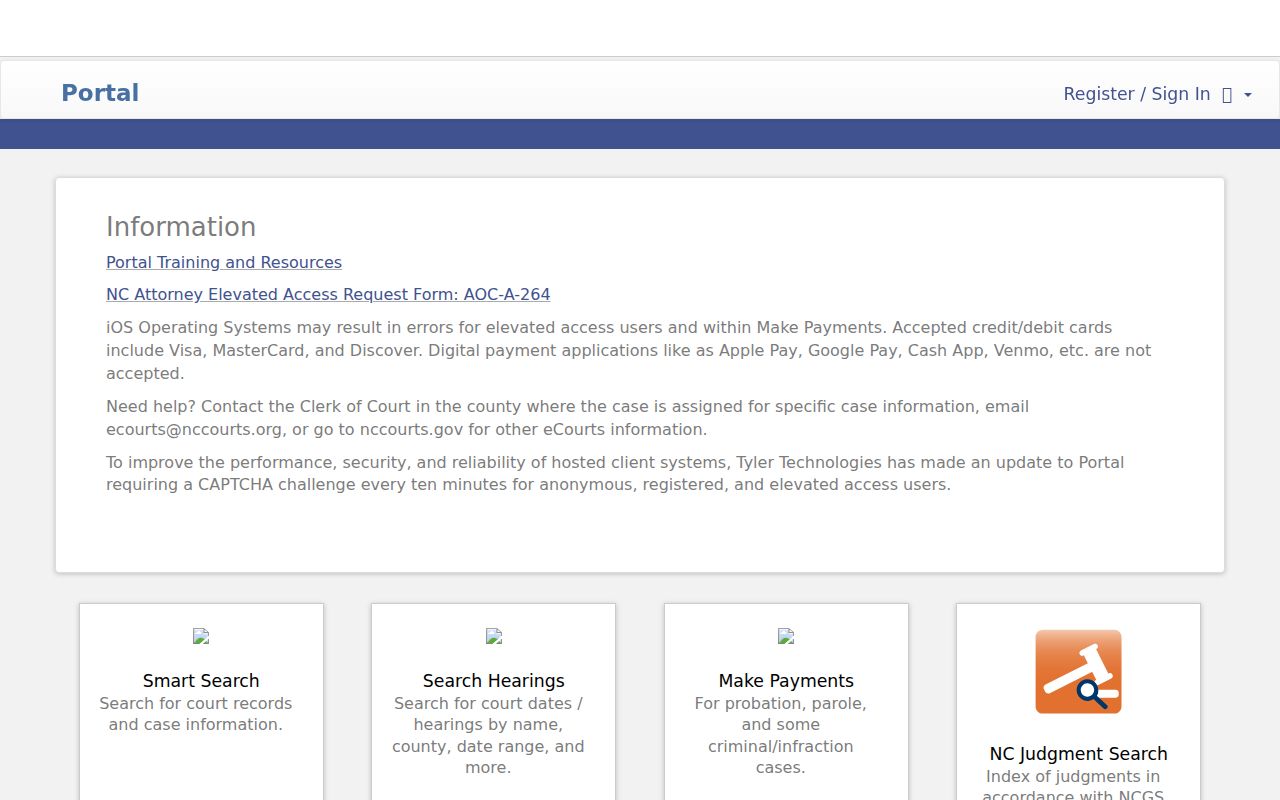 Currituck case search North Carolina eCourts Portal landing interface
