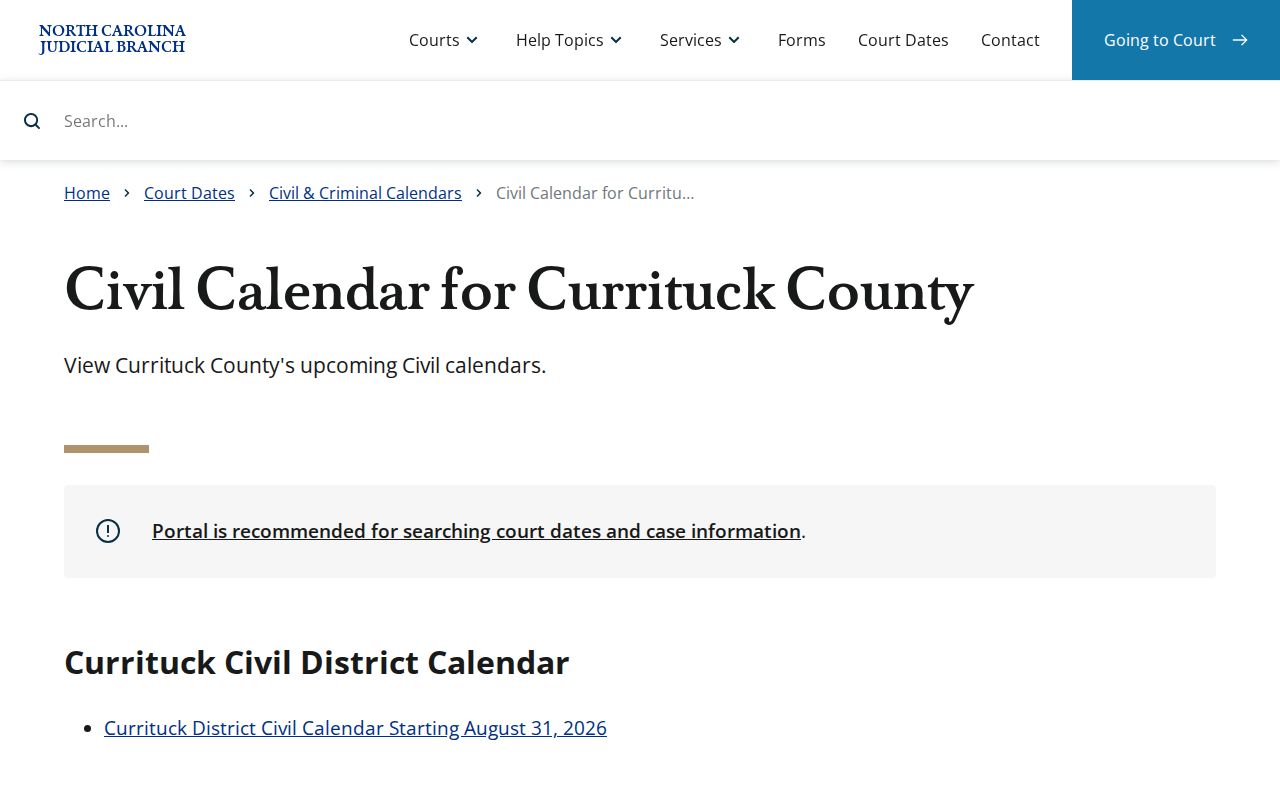 Currituck civil docket county-filtered civil calendar