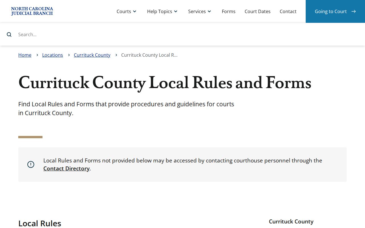 Currituck civil docket local rules and forms index