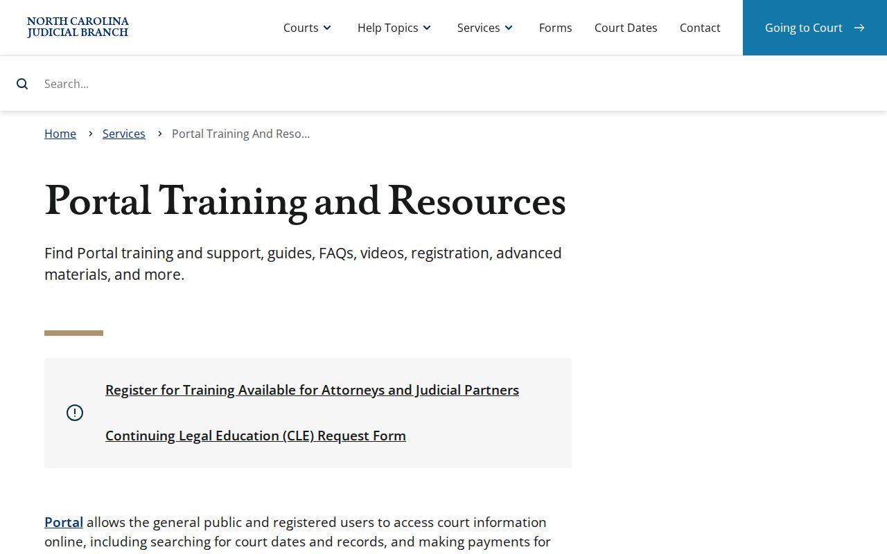 Currituck court calendar Portal training and Search Hearings resources