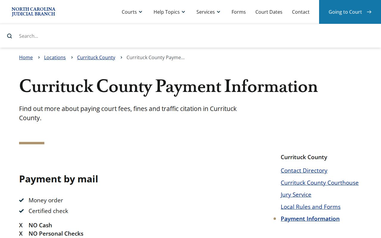 Currituck court records payment information from the Clerk