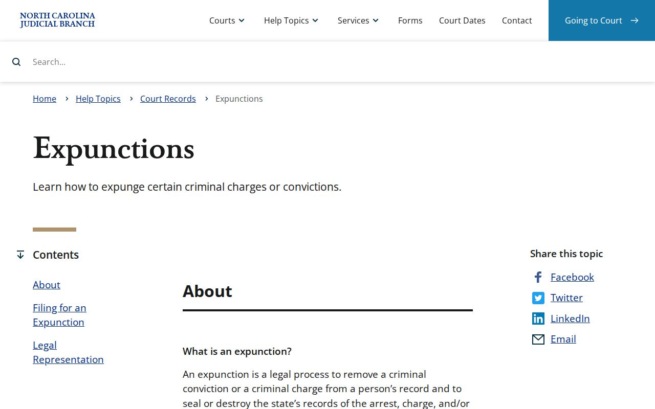 Currituck court records expunction guidance from North Carolina courts