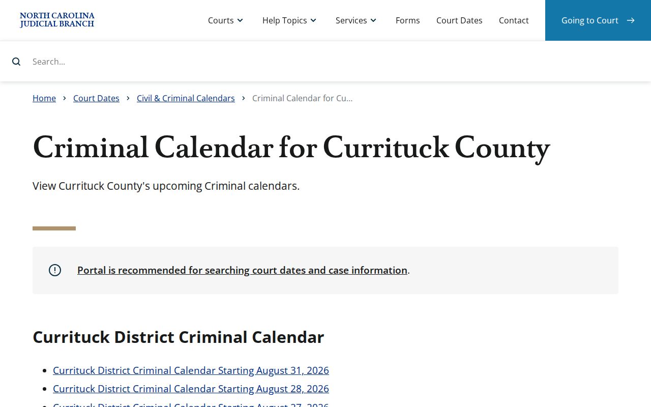 Currituck criminal docket published criminal calendar