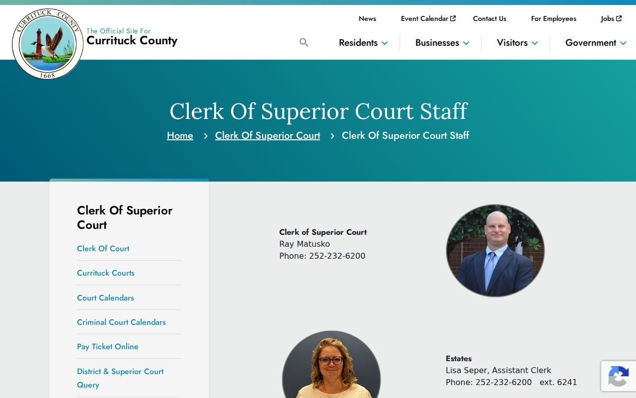 Currituck County court docket Clerk of Superior Court staff information