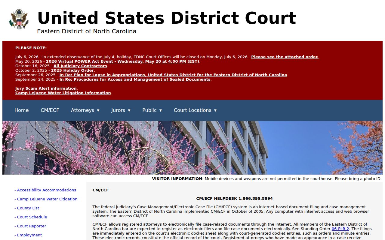Currituck County court docket federal CM ECF distinction
