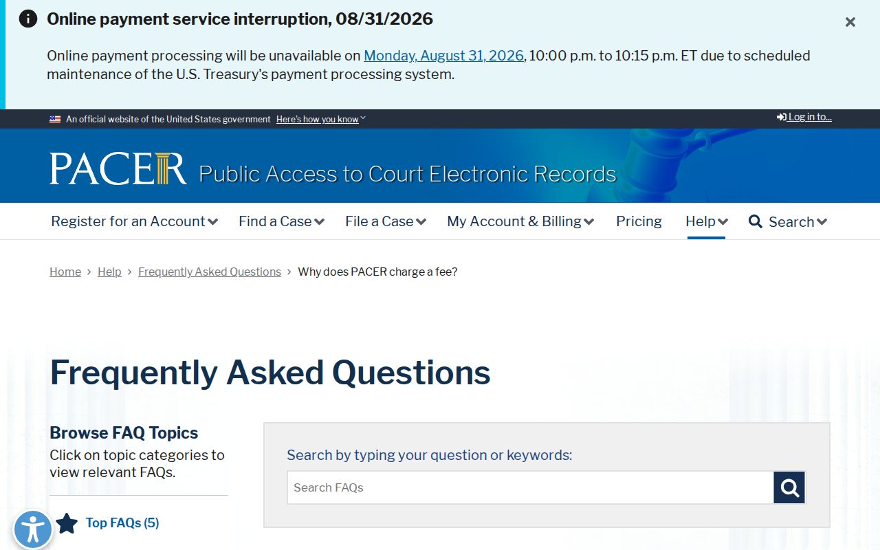 Currituck County court docket PACER access fees