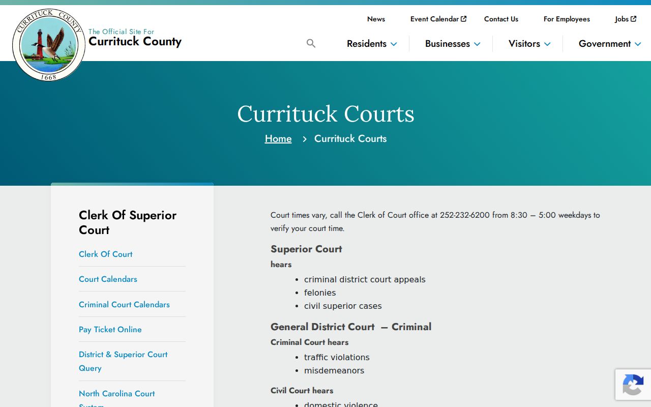 Currituck traffic court records and county court jurisdiction